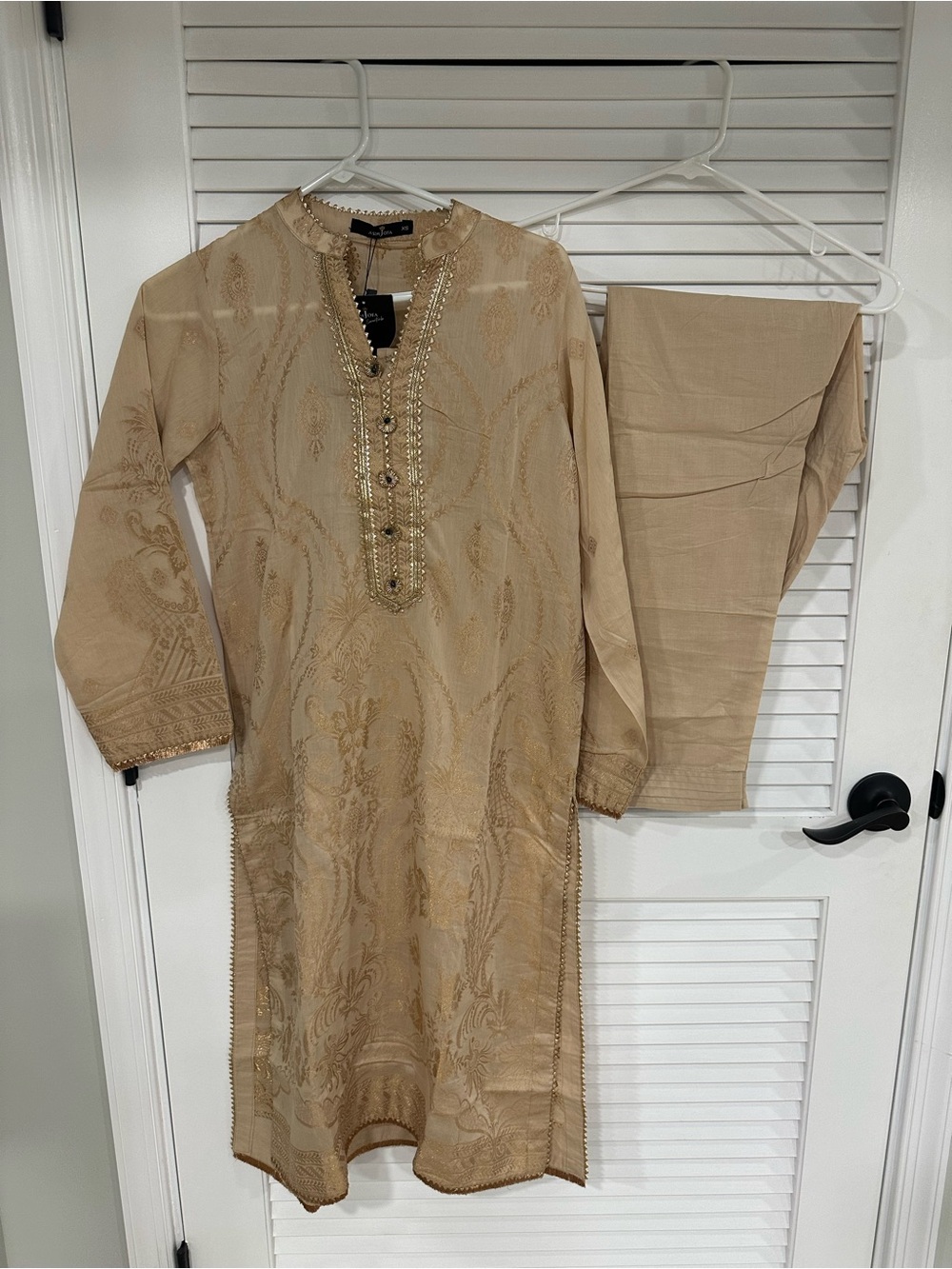 Elegant Beige Embroidered Women’s Kurta Set